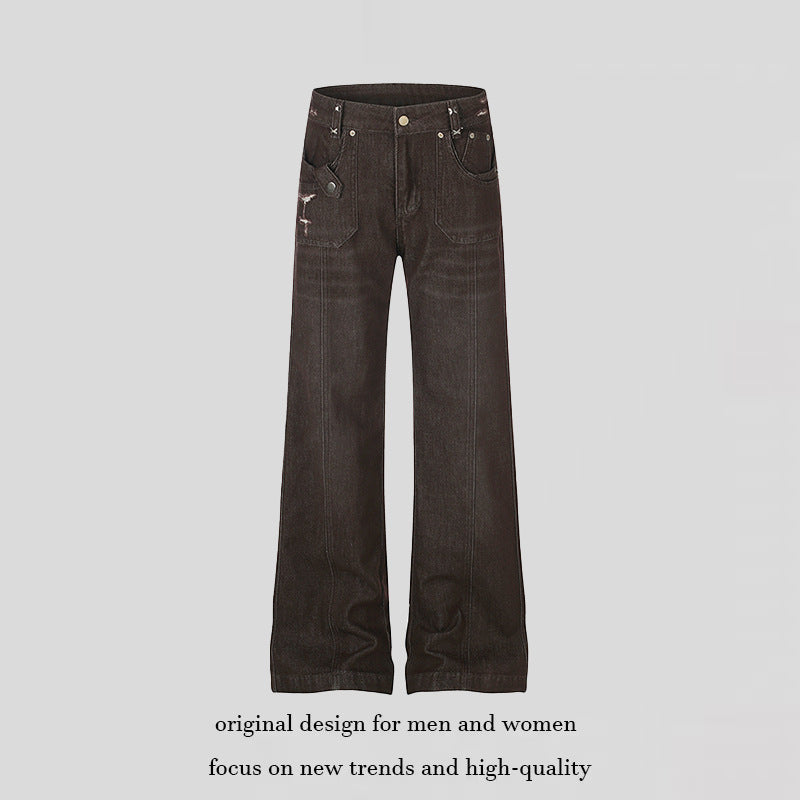 Damen Weite High‑Waist Denimhose mit geradem Bein und Utility‑Pattentaschen Shop Nory