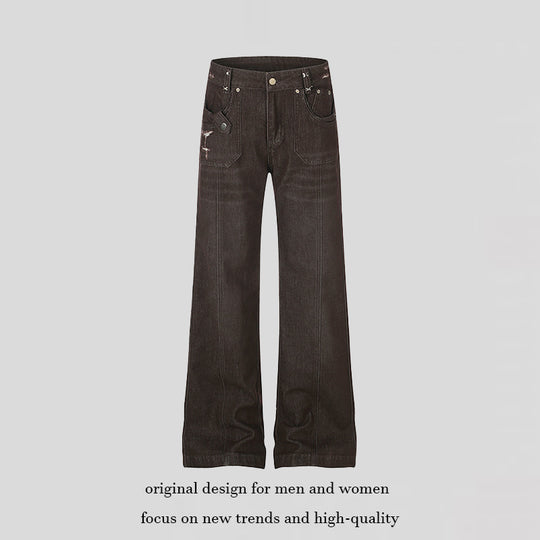 Damen Weite High‑Waist Denimhose mit geradem Bein und Utility‑Pattentaschen Shop Nory