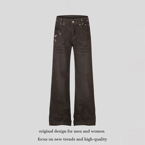 Damen Weite High‑Waist Denimhose mit geradem Bein und Utility‑Pattentaschen Shop Nory