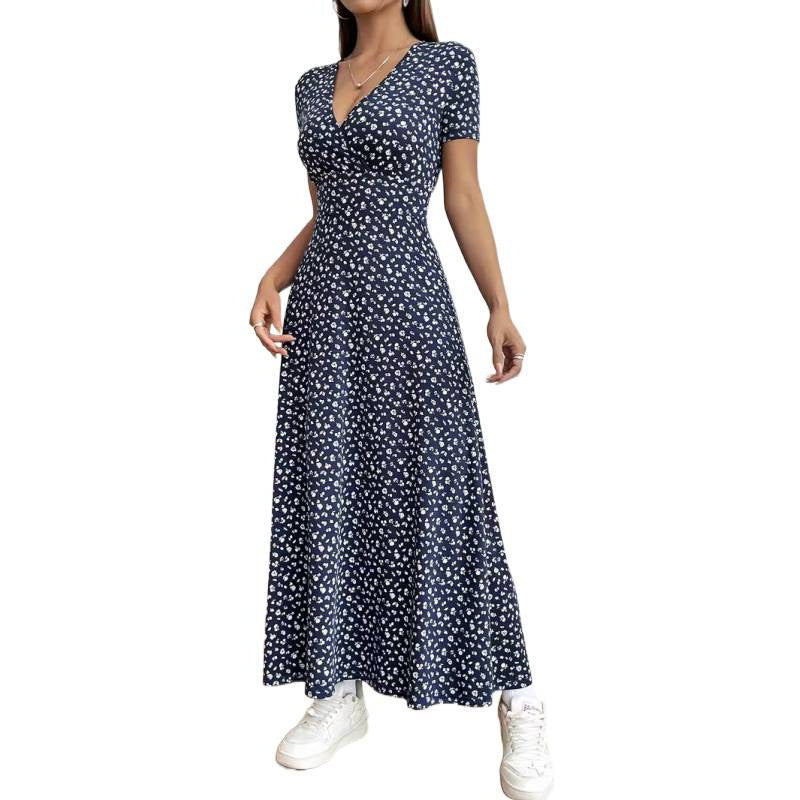 Damen Maxikleid mit vorteilhaftem V-Ausschnitt und floralem Muster Shopnory