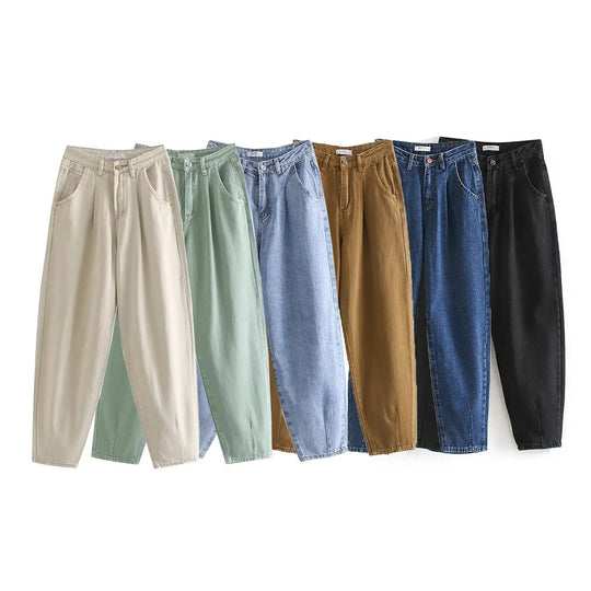 Damen Hochtaillierte Tapered‑Hose mit vorn gelegten Bundfalten und legerer Passform Shop Nory