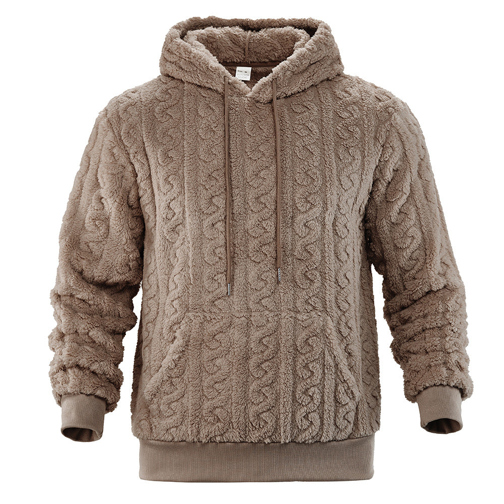 Herren Flauschiger Sherpa-Hoodie mit Zopfmuster, Kängurutasche und Rippbündchen Shop Nory