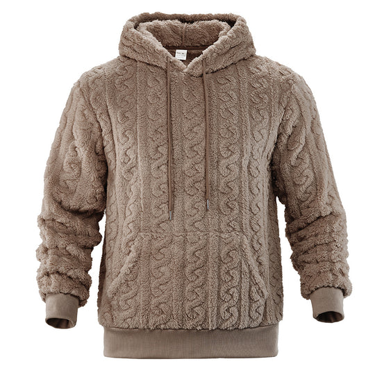 Herren Flauschiger Sherpa-Hoodie mit Zopfmuster, Kängurutasche und Rippbündchen Shop Nory
