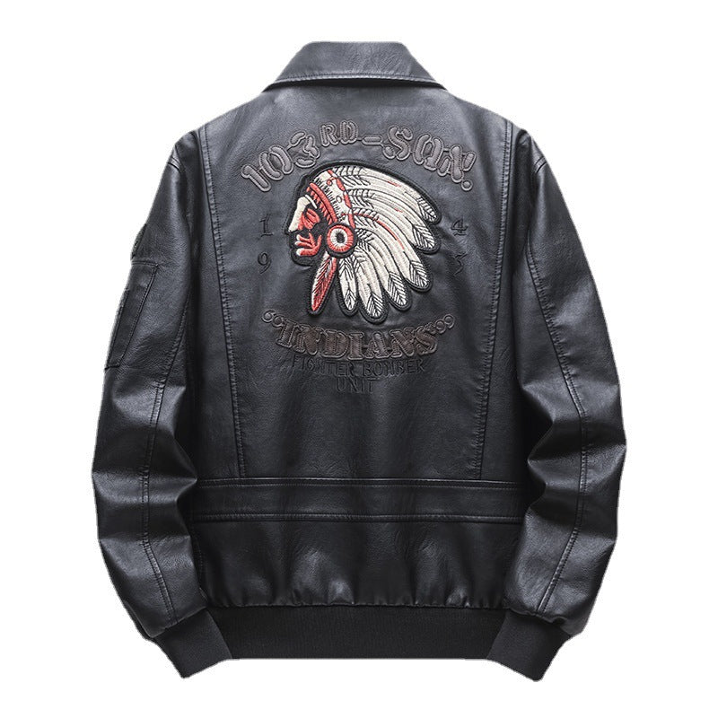 Herren Piloten‑Bomberjacke aus Kunstleder mit gestickten Patches und Rippbündchen Shop Nory