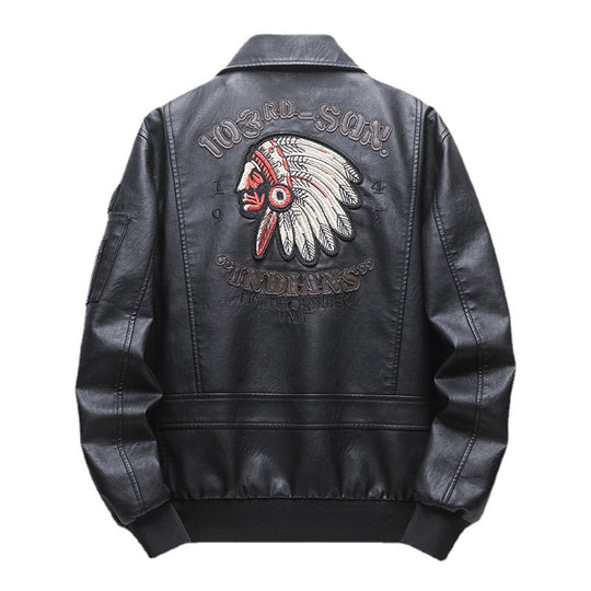 Herren Piloten‑Bomberjacke aus Kunstleder mit gestickten Patches und Rippbündchen Shop Nory