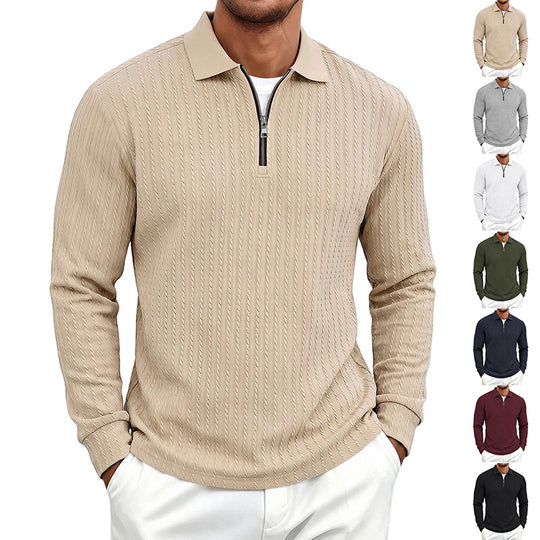 Herren Feinstrick-Polotroyer mit verdecktem Halbzip und Zopfstruktur Shop Nory