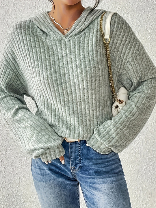 Damen Gerippter Kapuzenpullover mit V-Ausschnitt und Oversize-Ärmeln Shop Nory