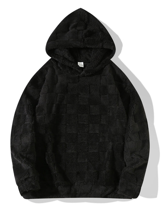 Damen Oversize-Plüschhoodie mit Karomuster, Kapuze und weichem Teddyfutter Shop Nory