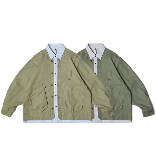 Unisex Oversize-Hemdjacke im Worker-Stil mit aufgesetzten Klappentaschen und kontrastierter Hemdblende Shop Nory