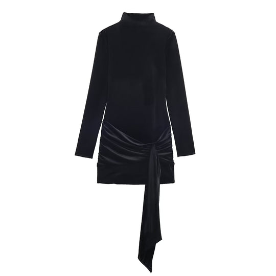 Damen Minikleid mit Rollkragen, langem Arm und seitlicher Drapé-Schleife Shop Nory