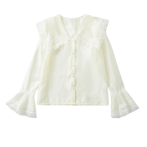 Damen Bluse mit großem Spitzenkragen und gestuften Trompetenärmeln Shop Nory