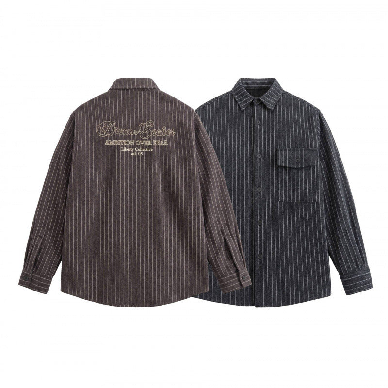 Unisex Overshirt-Hemdjacke mit Nadelstreifen und aufgesetzter Pattentasche Shop Nory