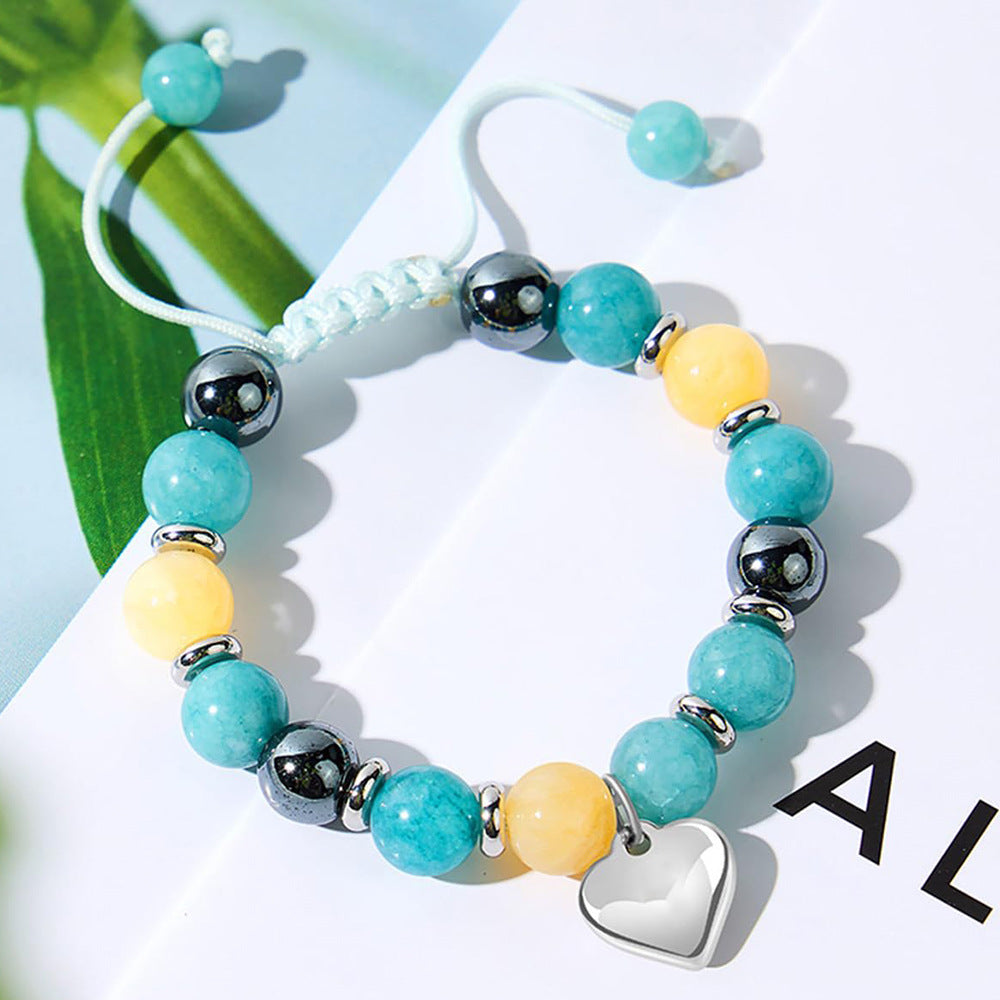 Damen Armband aus bunten Halbedelsteinen mit Herzanhänger Shop Nory