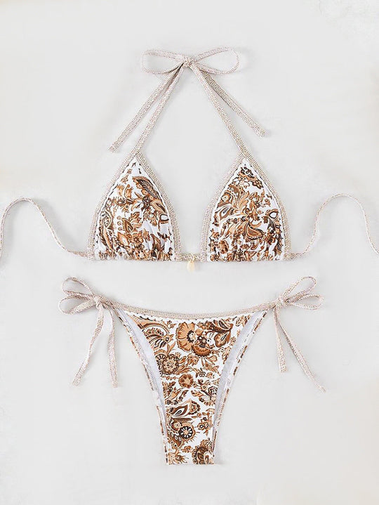 Damen Triangel-Bikini-Set mit verstellbaren BindShopnoryändern und floralem Design