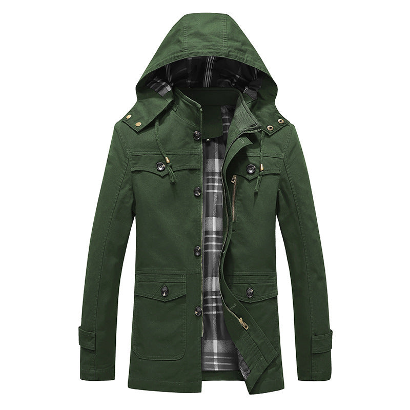 Herren Canvas-Feldparka mit karierter Innenfütterung, Kapuze und Multifunktionstaschen Shop Nory