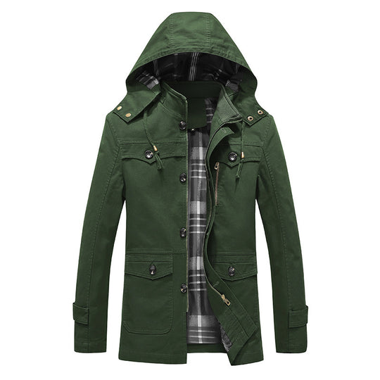 Herren Canvas-Feldparka mit karierter Innenfütterung, Kapuze und Multifunktionstaschen Shop Nory