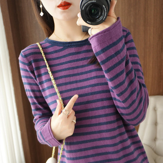 Damen Maritim inspirierter Baumwoll-Feinstrickpullover mit Streifen und leicht kastiger Silhouette Shop Nory
