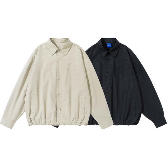 Unisex Weit geschnittene Overshirt-Jacke aus Baumwollmix mit Tunnelzugsaum und Brusttasche Shop Nory