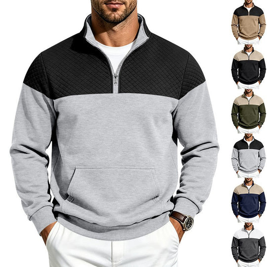 Herren Stehkragen-Sweatshirt mit Halbzip, gesteppter Schulterpasse und Kängurutasche Shop Nory