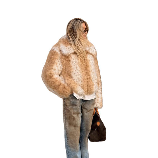 Damen Boxy-Kunstfelljacke mit zweifarbiger Shag-Optik und Umlegekragen Shop Nory