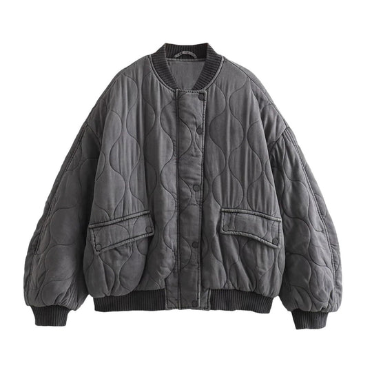 Damen Oversize Steppjacke mit hohen Kragen