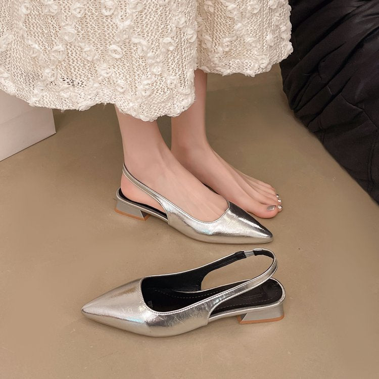 Damen Slingback Pumps aus glänzendem Material Shopnory