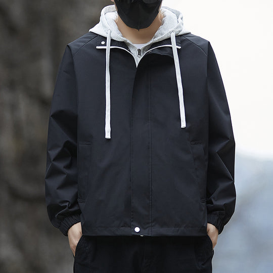 Herren Leichte Kapuzen-Regenjacke im Bomberstil mit verdecktem Reißverschluss und elastischen Bündchen Shop Nory
