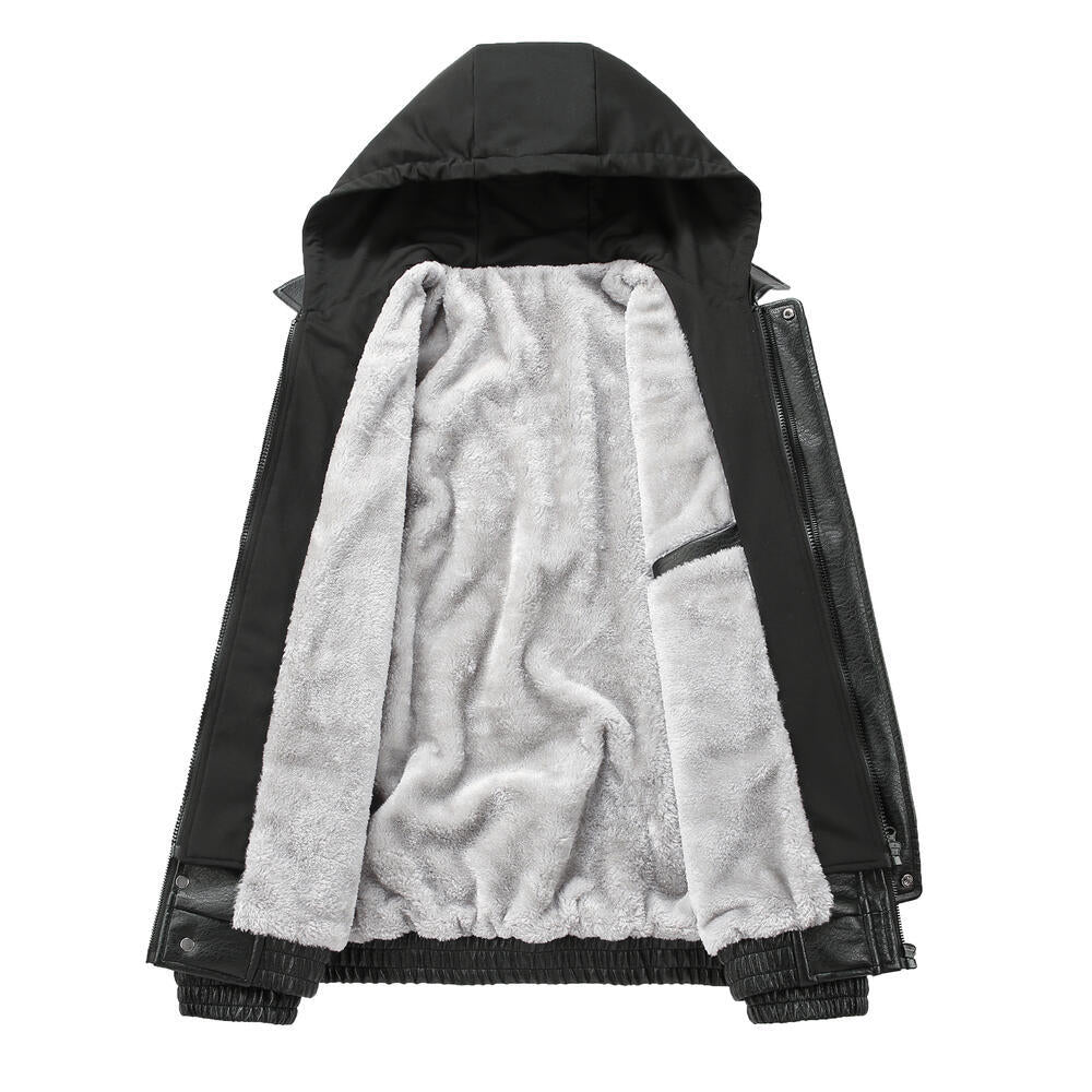 Herren Modische Kunstlederjacke mit Kapuze Shop Nory