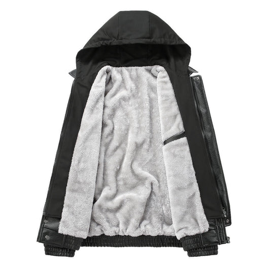 Herren Modische Kunstlederjacke mit Kapuze Shop Nory