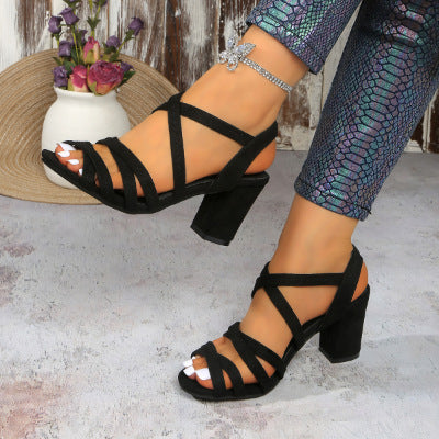 Damen elegante Blockabsatzsandalen mit gekreuzten Riemen