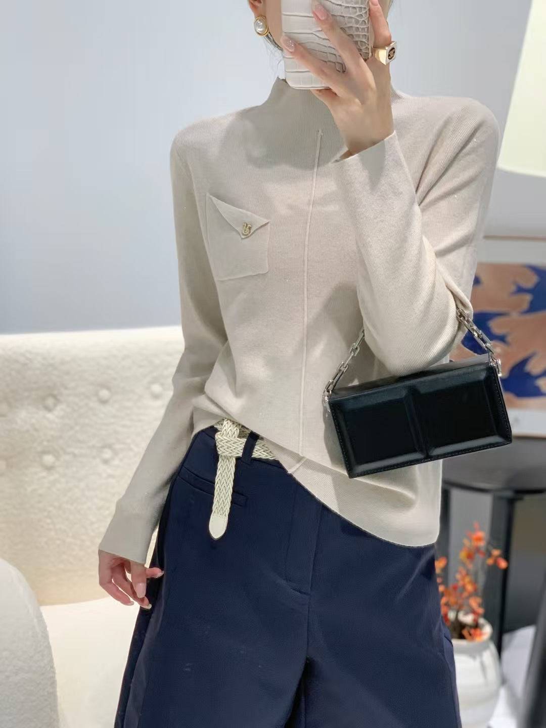 Damen Eleganter Pullover mit Stehkragen Shop Nory