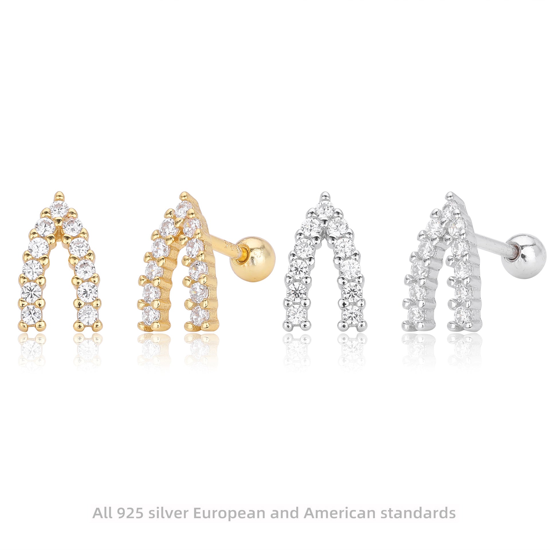 Damen Ohrstecker mit modernem Bogen-Design aus 925 Sterling Silber und funkelnden Zirkonia Shop Nory
