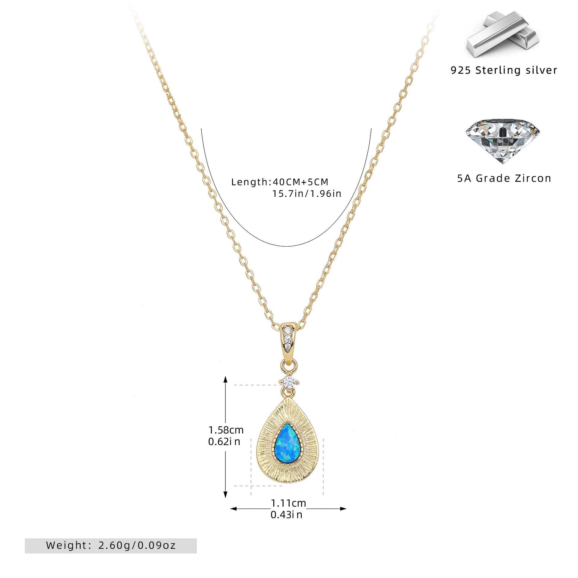 Damen Halskette mit filigranem Tropfenanhänger aus hochwertigem 925 Sterling Silber und funkelndem Zirkon Shop Nory
