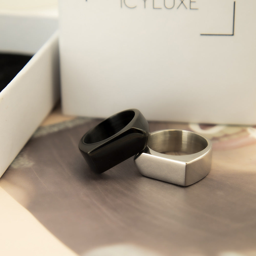 Damen Moderner, geometrisch gestalteter Edelstahlring Shop Nory