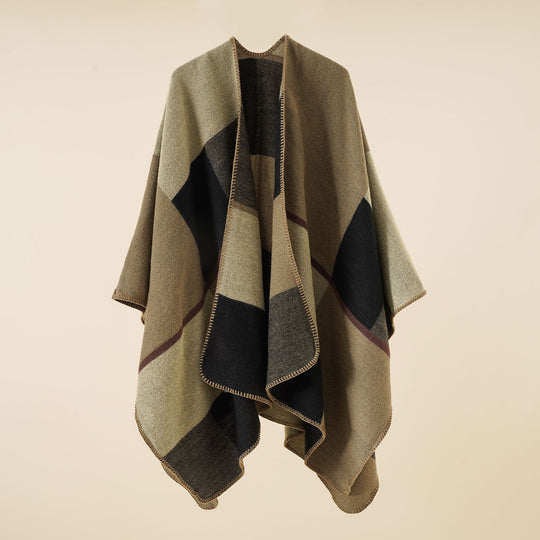 Damen Weicher Wollmix-Poncho mit geometrischem Jacquard und offenem Wasserfall-Schnitt Shop Nory