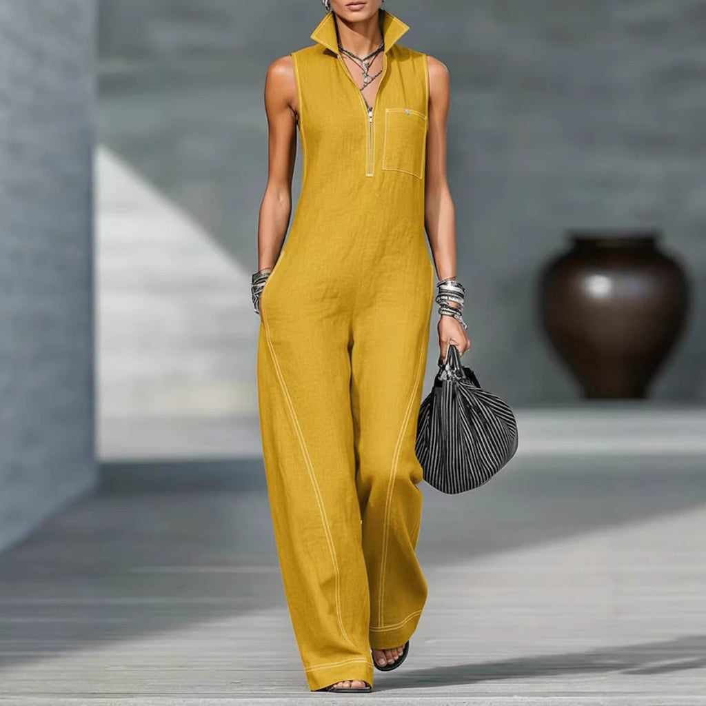 Damen Utility-Jumpsuit mit hochgeschlossenem Kragen und tiefem Reißverschluss Shopnory