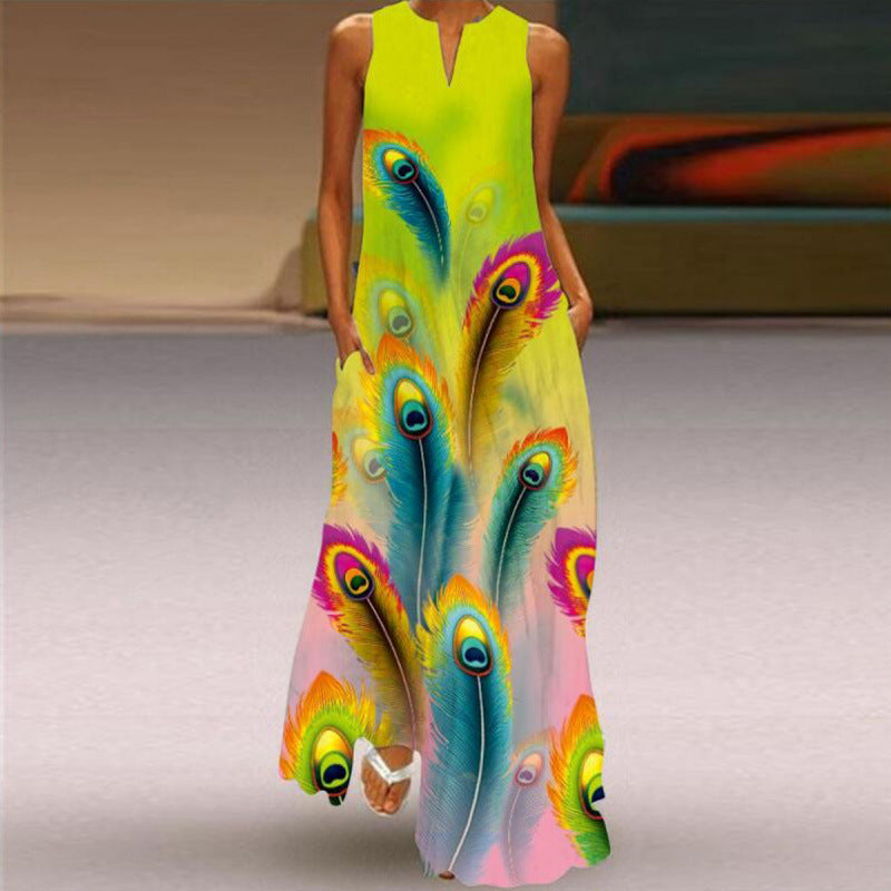 Damen Maxikleid mit elegantem floralem Design und seitlichen Taschen Shopnory
