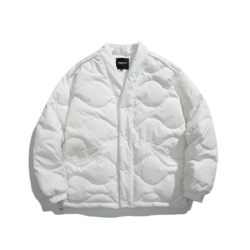 Unisex Oversize-Steppjacke mit V-Ausschnitt, Druckknopfverschluss und wattierter Isolation Shop Nory