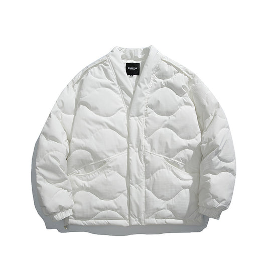 Unisex Oversize-Steppjacke mit V-Ausschnitt, Druckknopfverschluss und wattierter Isolation Shop Nory