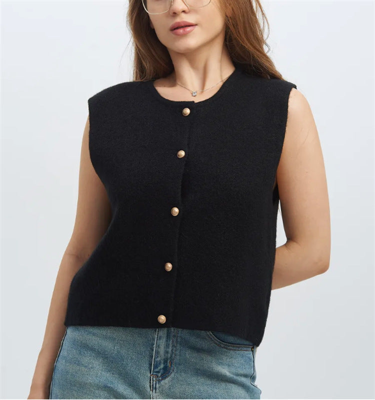 Damen Strickweste elegant mit Knopfverschluss