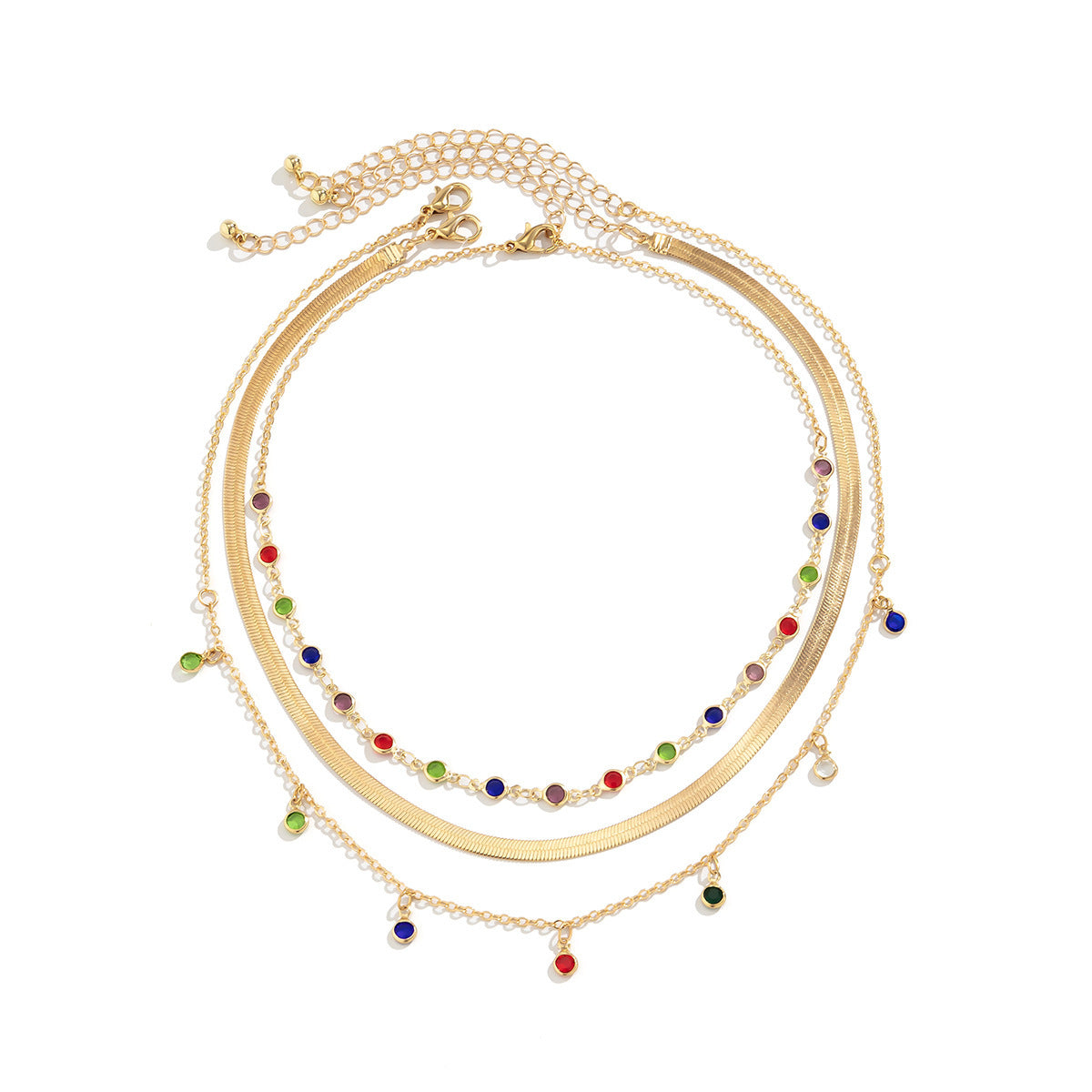 Damen mehrlagige Halskette mit bunten Edelsteinen und elegantem Design