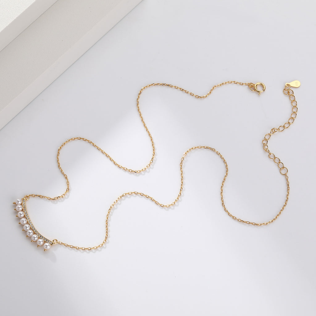 Damen Halskette mit feinem Zirkonschmuck und Perlenakzenten Shop Nory