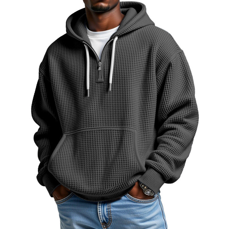Herren Waffelstrick Halfzip-Kapuzenpullover mit Kängurutasche Shop Nory