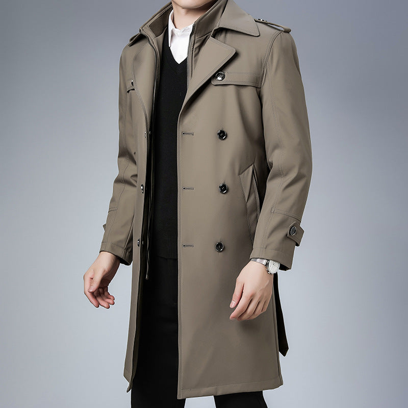 Herren klassischer wasserabweisender Trenchcoat mit doppelter Knopfreihe und Epauletten Shop Nory