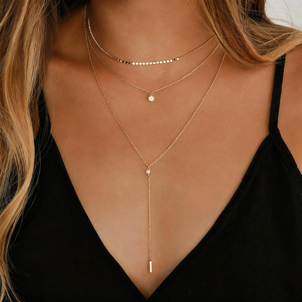 Damen mehrlagige Halskette mit funkelnden Akzenten und eleganten Anhängern Shop Nory