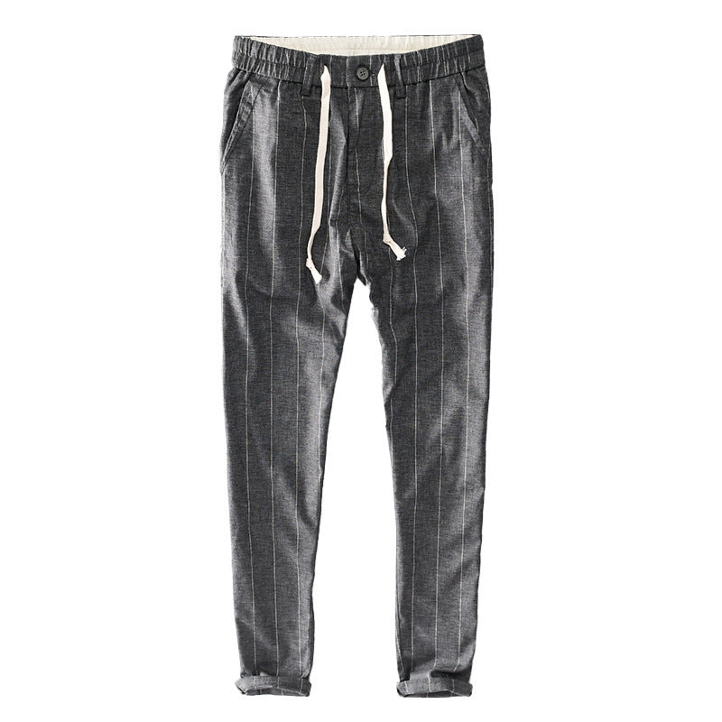 Herren lässige Hose mit elastischem Bund und Kordel schmal zulaufend Nadelstreifenoptik Shop Nory
