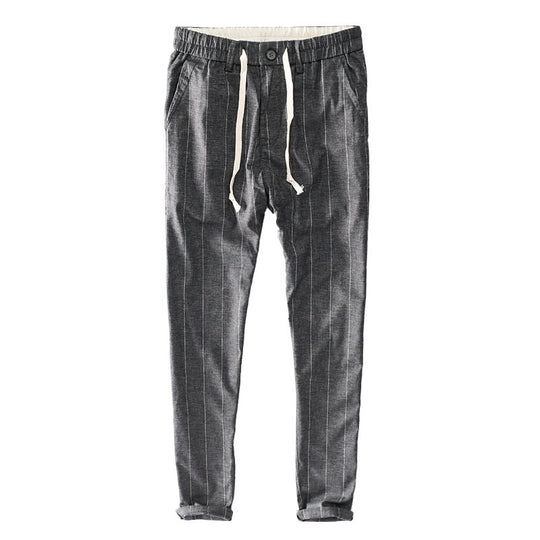 Herren lässige Hose mit elastischem Bund und Kordel schmal zulaufend Nadelstreifenoptik Shop Nory