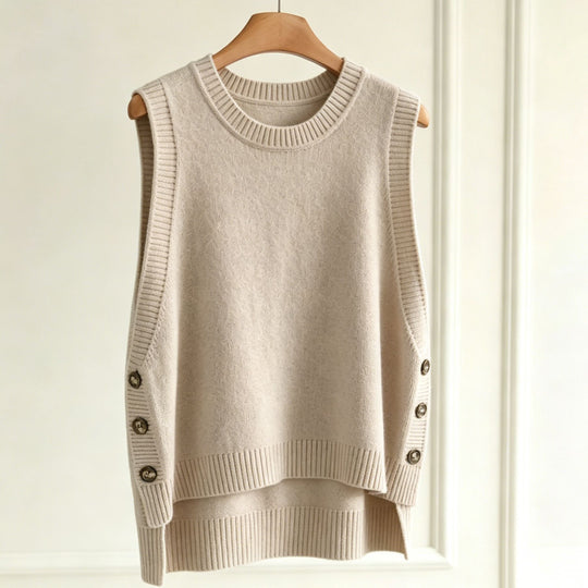 Damen Strickweste mit seitlichen Knopfleisten und Rundhalsausschnitt Shop Nory