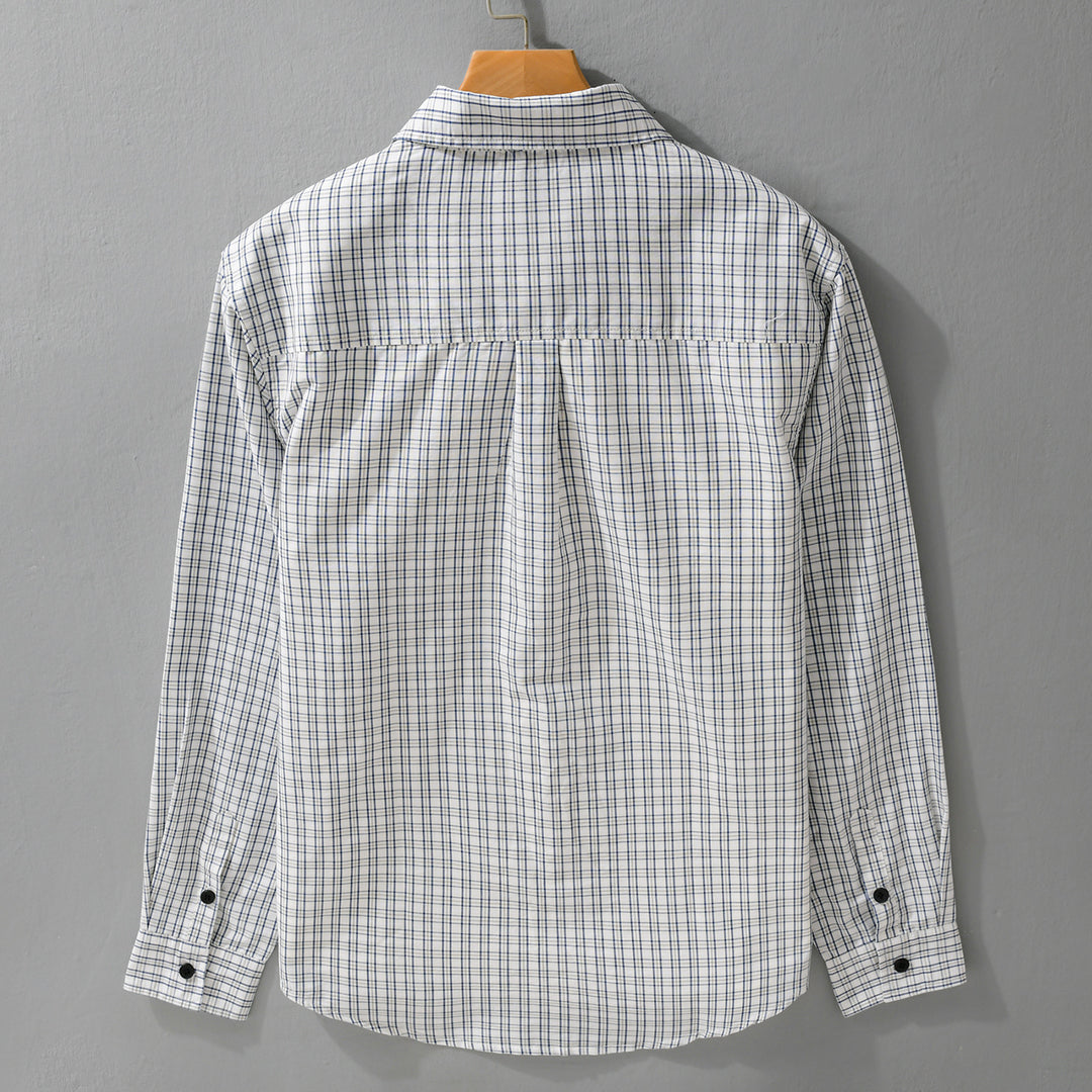 Herren Baumwoll-Overshirt mit feinem Gitterkaro und Kentkragen Shop Nory