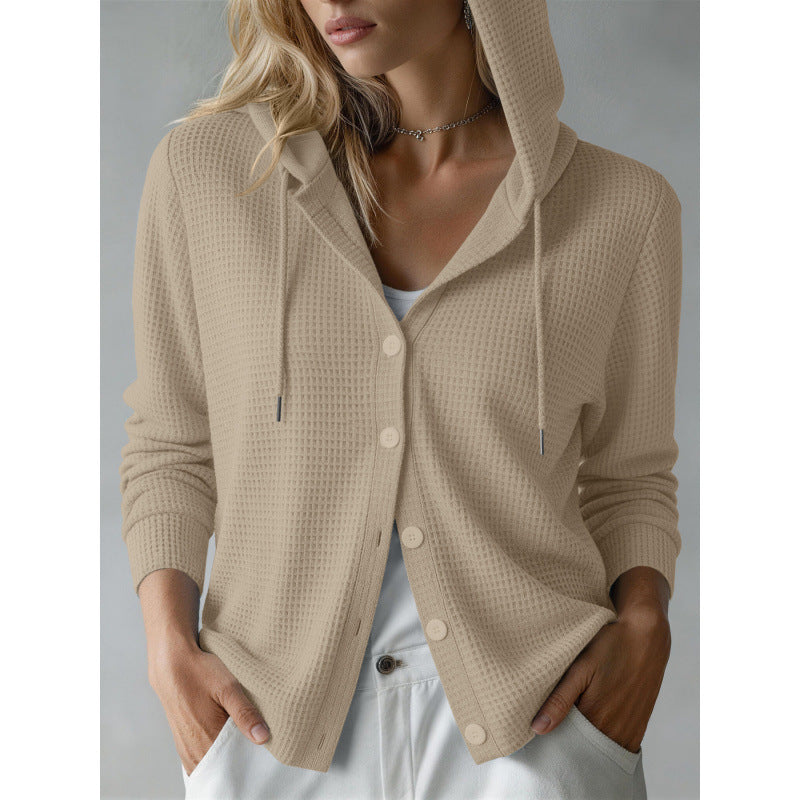 Damen Kapuzen-Strickjacke mit Waffelstruktur und Knopfleiste Shop Nory
